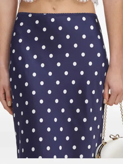 Self-portrait Polka-dot Lace-trim Skirt In Blue