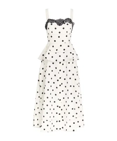Self-portrait Polka-dot Linen-blend Midi Dress In Neutral