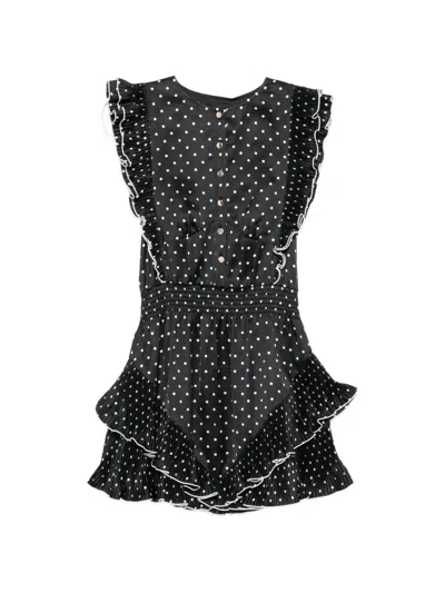 Self-portrait Black Polka Dot Frill Mini Dress In Blue
