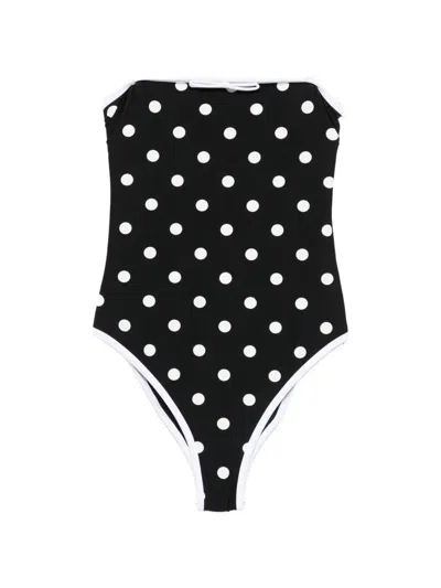 Self-portrait Polka-dot Pattern Swimsuit In Black