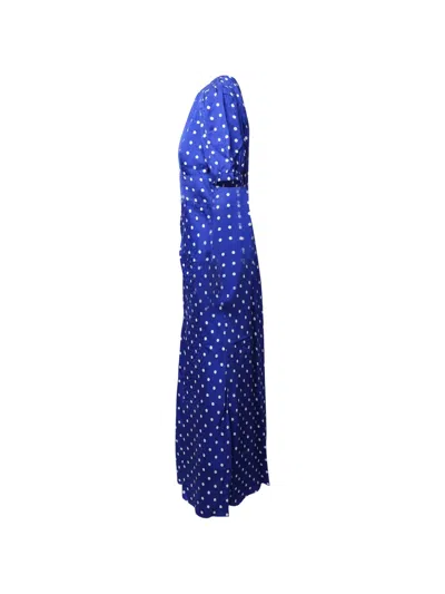 Pre-owned Self-portrait Polka-dot Ruched Midi Dress In Blue