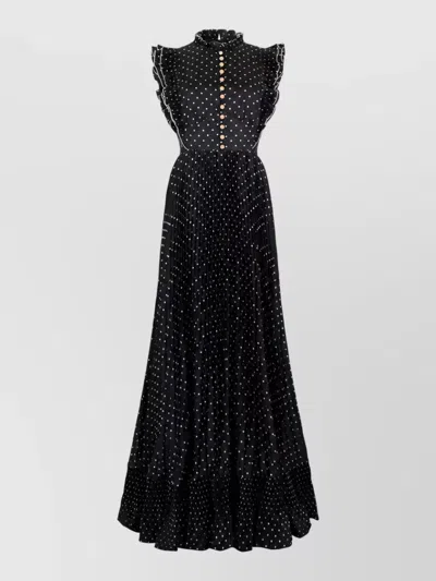 Self-portrait Polka-dot Ruffled Pleated Maxi Dress In Black