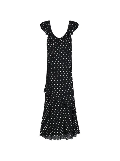 Self-portrait Polka-dot Ruffle-trim Maxi Dress In Black
