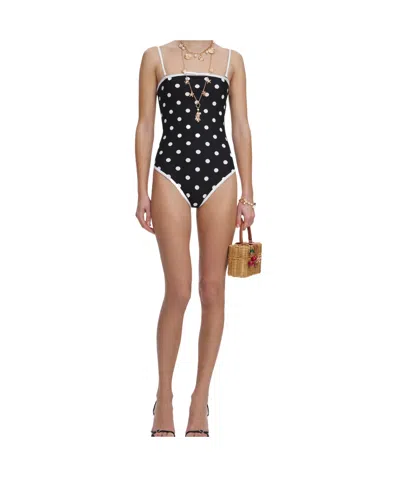 Self-portrait Polka-dot Swimsuit In Brown