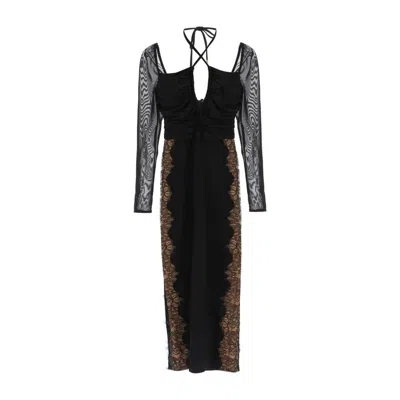 Self-portrait Midi Lace-panelled Cut-out Dress In Black