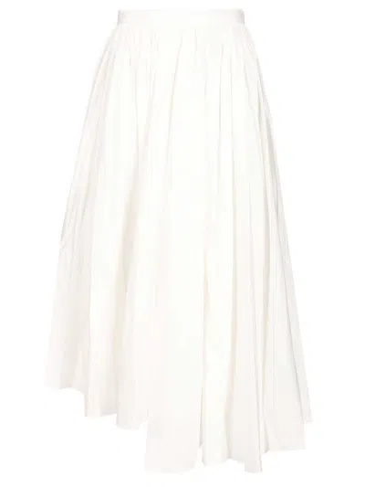 Self-portrait Asymmetric Gathered Cotton-poplin Midi Skirt In White
