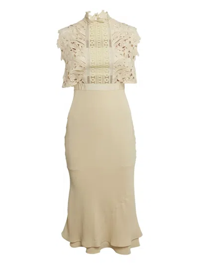 Pre-owned Self-portrait  Lace-floral Midi Dress In Neutral