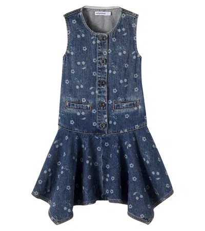 Self-portrait Printed Denim Dress In Blue