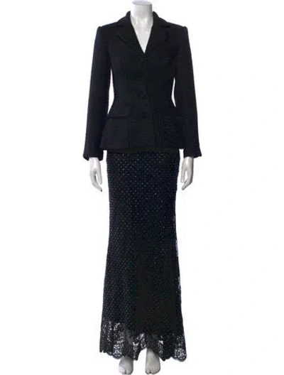 Pre-owned Self-portrait Printed Long Dress In Black