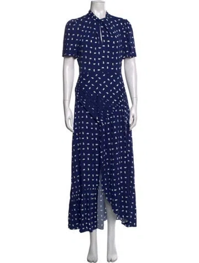 Pre-owned Self-portrait Printed Long Dress In Blue
