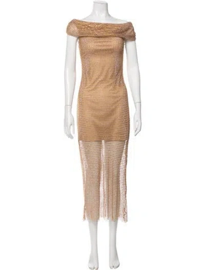 Pre-owned Self-portrait Printed Long Dress In Metallic/neutrals