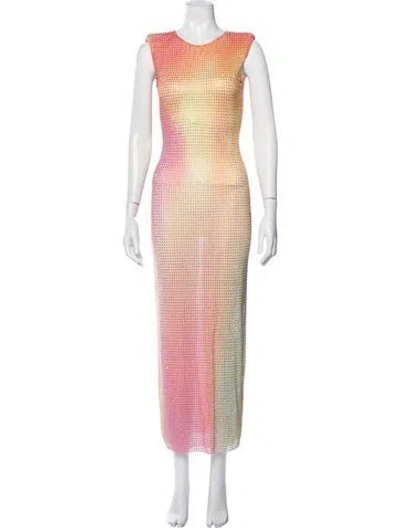 Pre-owned Self-portrait Printed Long Dress In Pink/yellow