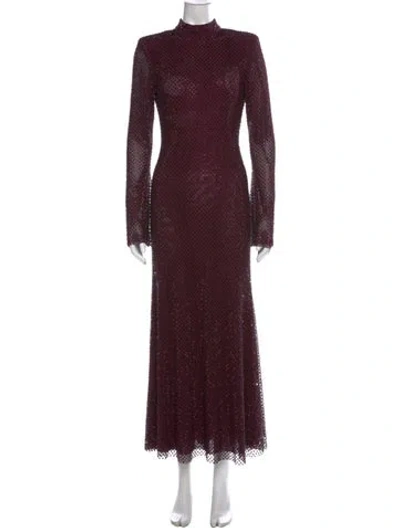 Pre-owned Self-portrait Printed Long Dress W/ Tags In Burgundy