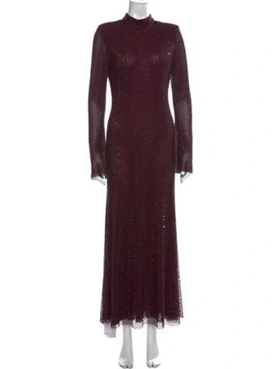 Pre-owned Self-portrait Printed Long Dress W/ Tags In Burgundy