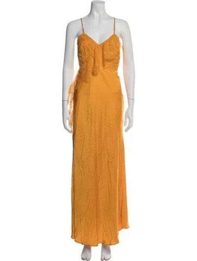 Pre-owned Self-portrait Printed Long Dress In Yellow