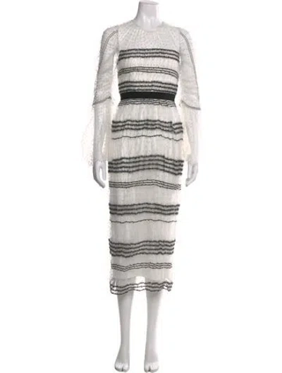 Pre-owned Self-portrait Printed Midi Length Dress W/ Tags In White