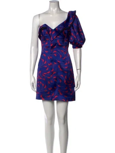 Pre-owned Self-portrait Printed Mini Dress In Blue