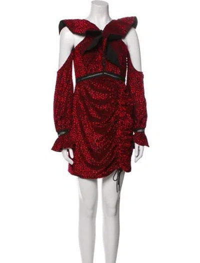Pre-owned Self-portrait Printed Mini Dress In Red