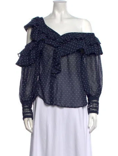 Pre-owned Self-portrait Printed Off-the-shoulder Blouse In Blue