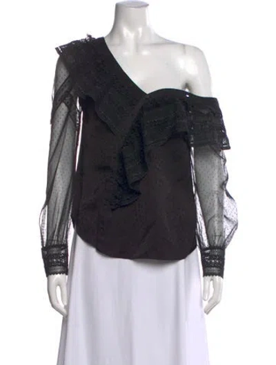 Pre-owned Self-portrait Printed One-shoulder Blouse In Black