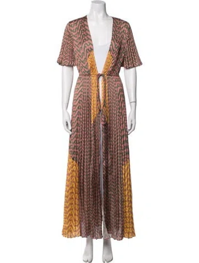 Pre-owned Self-portrait Printed Pleated Accents Robe W/ Tags In Pink