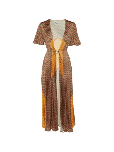 Pre-owned Self-portrait Printed Plissé Maxi Dress In Red