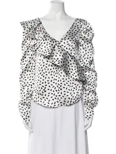 Pre-owned Self-portrait Printed V-neck Blouse In Black/white
