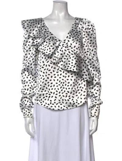 Pre-owned Self-portrait Printed V-neck Blouse In Black/white