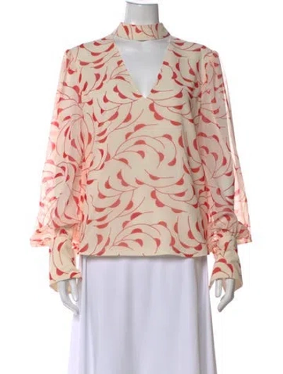 Pre-owned Self-portrait Printed V-neck Blouse In Neutral