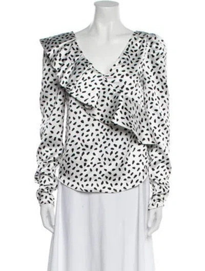 Pre-owned Self-portrait Printed V-neck Blouse In White
