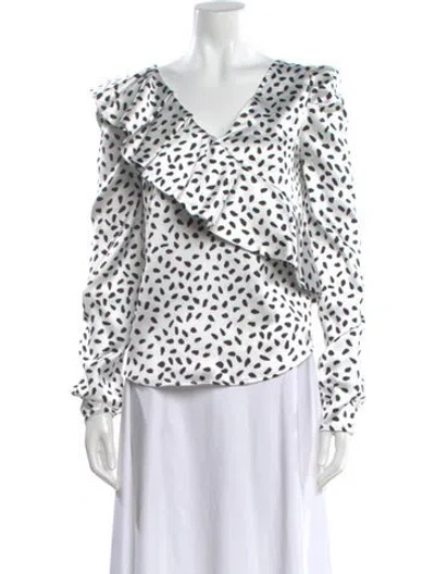 Pre-owned Self-portrait Printed V-neck Blouse In White