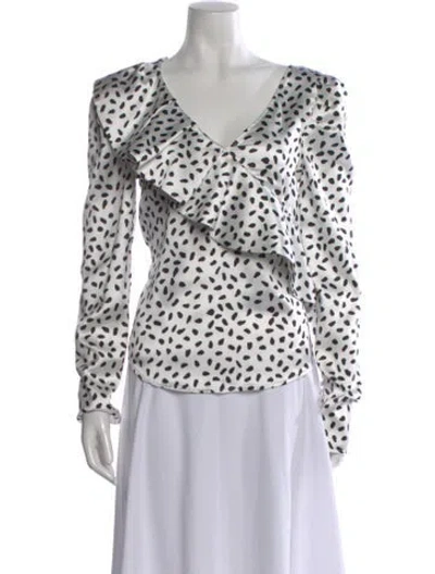 Pre-owned Self-portrait Printed V-neck Blouse In White