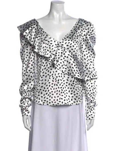 Pre-owned Self-portrait Printed V-neck Blouse In White