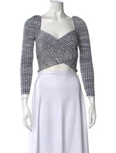 Pre-owned Self-portrait Printed V-neck Crop Top In White