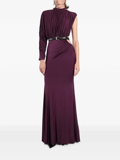 Self-portrait Purple Jersey Draped Maxi Dress In Burgundy