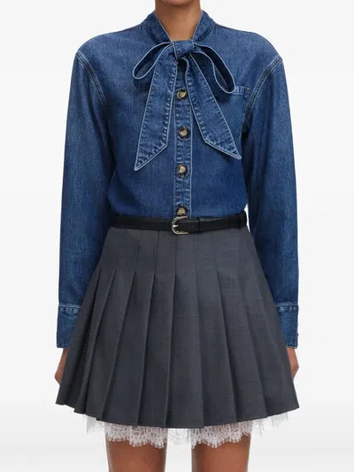 Self-portrait Pussy-bow Buttoned Shirt In Blue