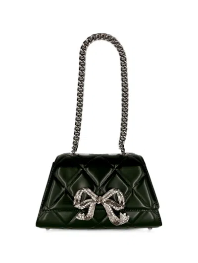 Self-portrait Quilted Crystal-bow Mini Bag In Green