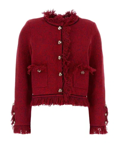 Self-portrait Raw-edge Knit Jacket In Red