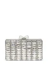 Self-portrait Rectangular Grey Satin Crystal Clutch Bag In Silver