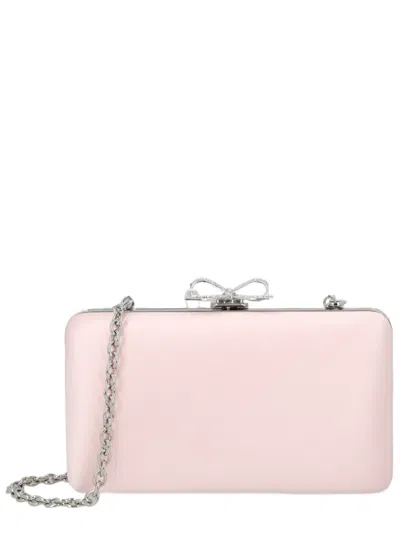 Self-portrait Rectangular Pink Clutch With Bow Clasp And Chain Strap In Neutral