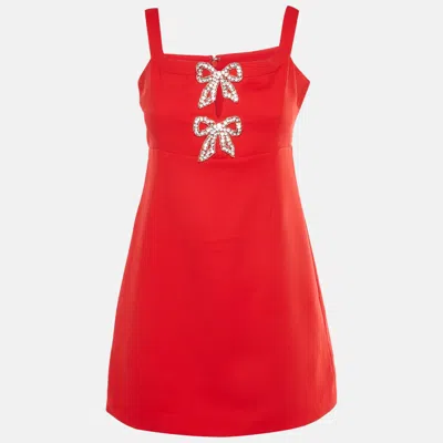 Pre-owned Self-portrait Red Crepe Bow Mini Dress M