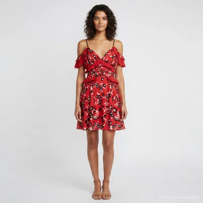 Self-portrait Red Floral Print Crepe Ruffled Mini Dress In Purple