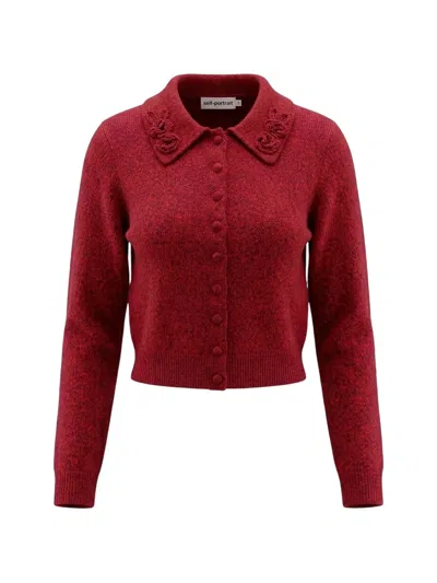 Self-portrait Floral Knit Cardigan In Red