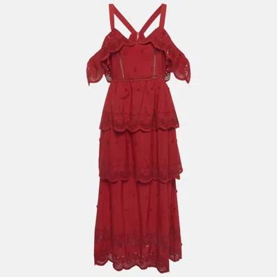 Self-portrait Red Lace Tiered Off-shoulder Midi Dress