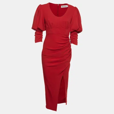 Pre-owned Self-portrait Red Stretch Crepe Draped Thigh Slit Midi Dress S