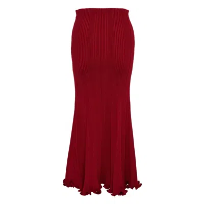 Self-portrait Red Viscose Knit Midi Skirt