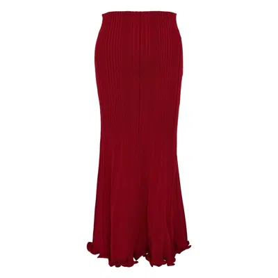 Self-portrait Red Viscose Knit Midi Skirt