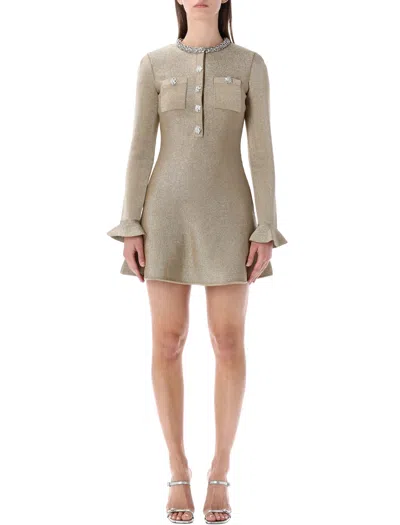 Self-portrait Refined Metallic Knit Mini Dress With Removable Shoulder Pads In Neutral