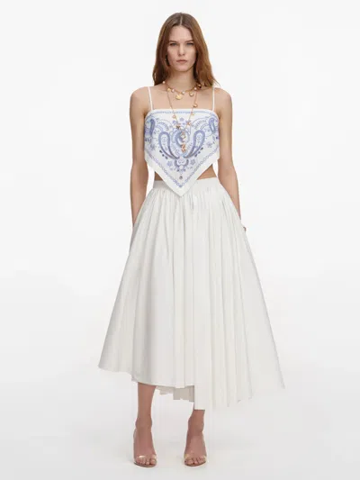 Self-portrait Relaxed Fit Asymmetric Hem Shirt - Size 6 In White