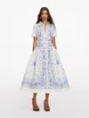 Self-portrait Embroidered Cotton Belted Midi Dress In White